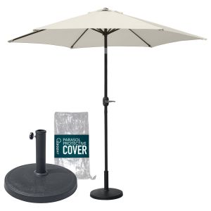 Oasis 2.7m Garden Parasol + Base + Cover Package